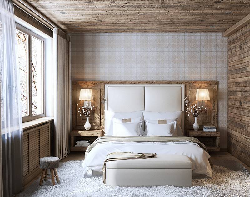 Schlafzimmer-Ideen-Weiss-teppich-karrierte-Wandtapeten