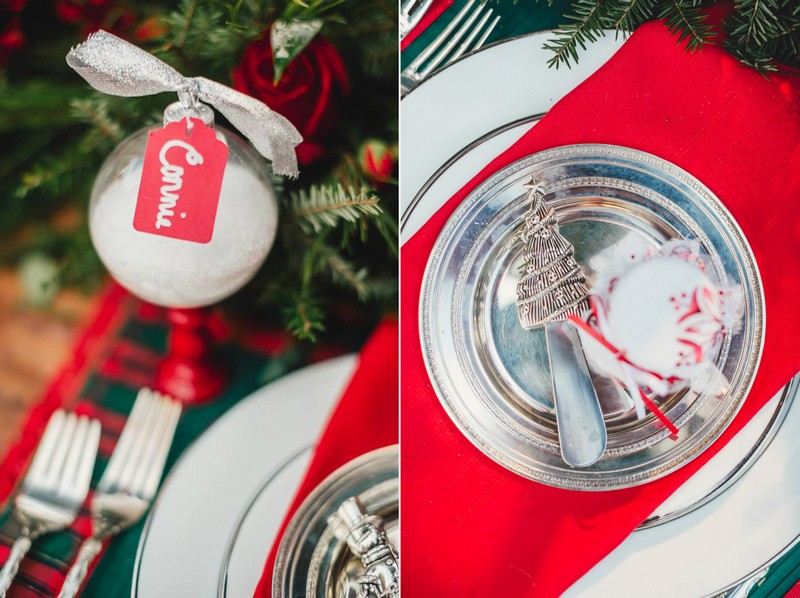 Tischdeko zu Weihnachten Kunstschnee-Kugel-Ornamente-Tischlaeufer-rot