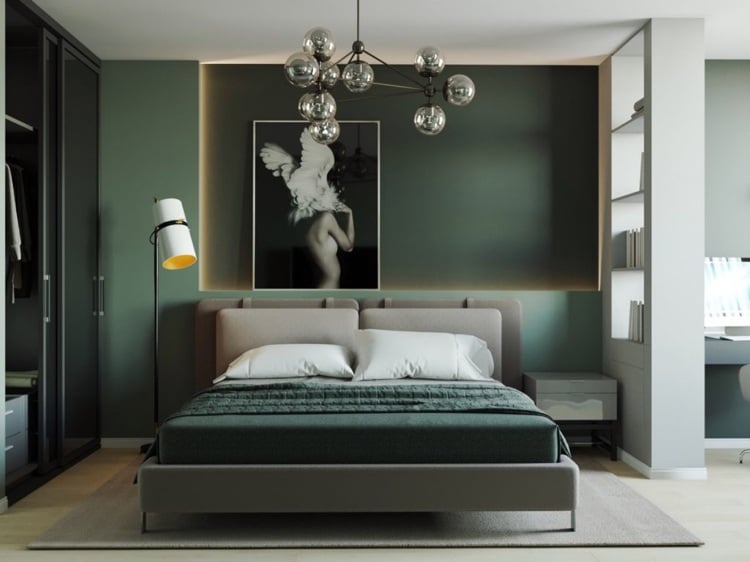 Waldgrün als Wandfarbe für Schlafzimmer moderne Wandgestaltung Ideen und Farbkombinationen mit Grau
