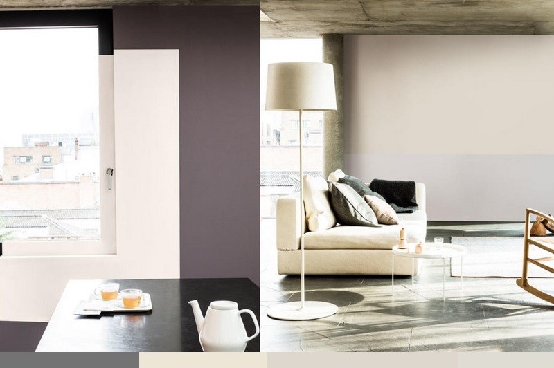 Wand-streichen-Farbkombination-Cremefarbige-Nuance-matt-Violett