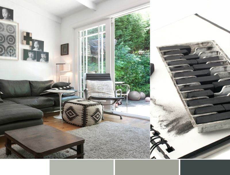 Wand-streichen-weiss-grau-schwarz-Farbkombinationen-Wohnzimmer