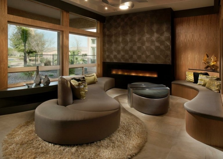 Wandgestaltung-Braun-Wohnzimmer-modern-Sofa-Set-Ideen