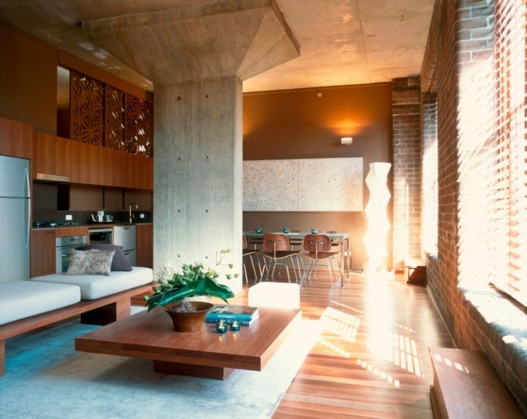 Wandgestaltung-Braun-modern-Sichtbeton-Wohnzimmer