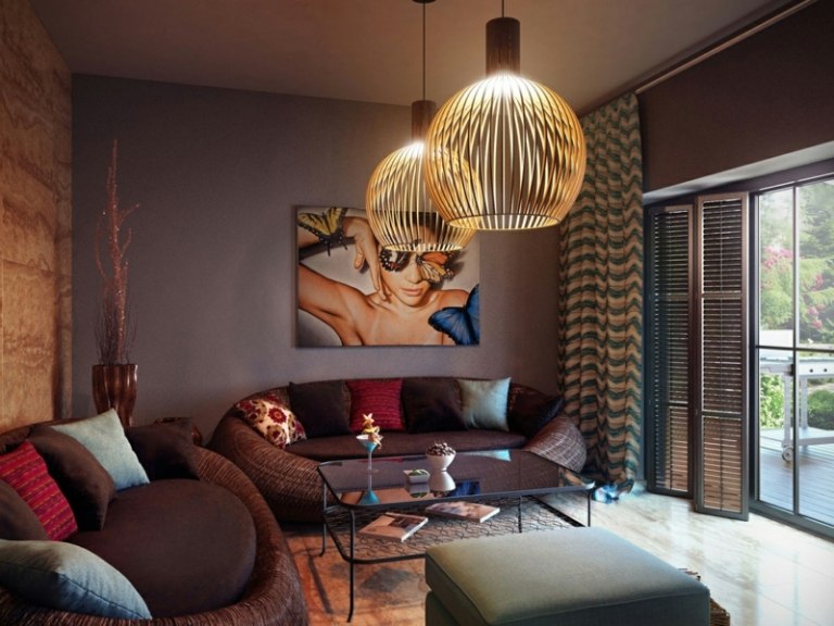 Wandgestaltung-Braun-modern-Wohnzimmer-exotisch-marokkanisch