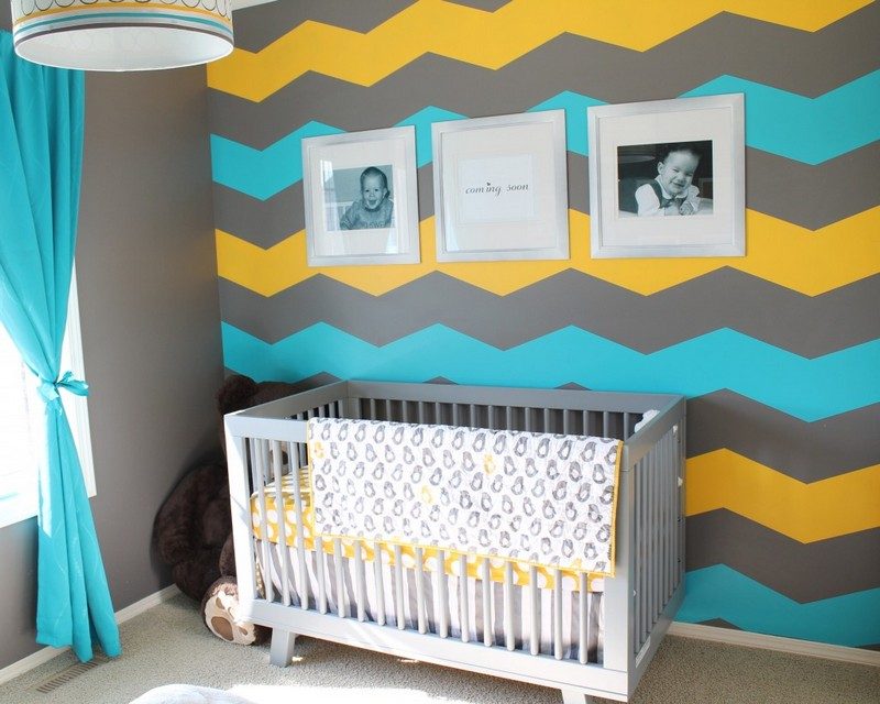 Wandgestaltung-Grau-Tuerkis-Babyzimmer-Farben-kombinieren