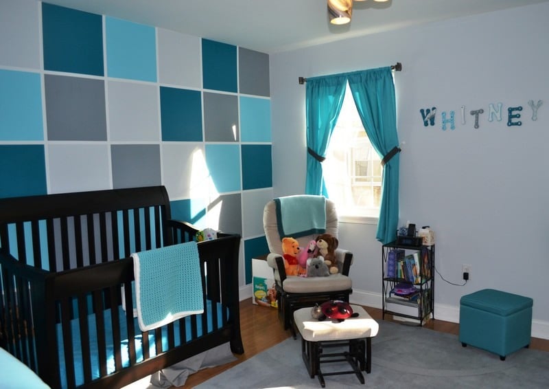 Wandgestaltung-Grau-Tuerkis-Babyzimmer-Ideen-Maedchen