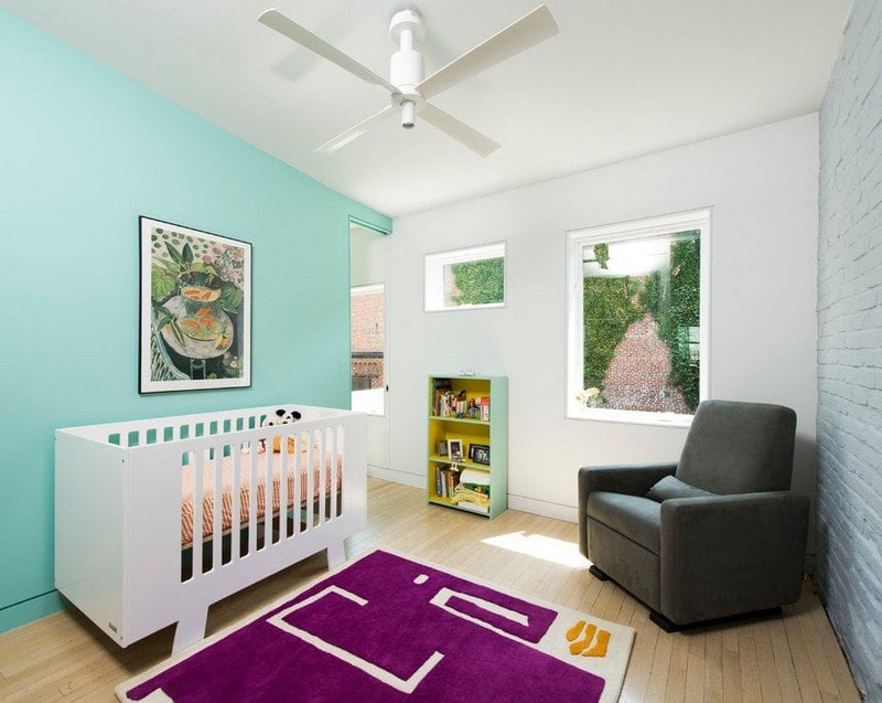 Wandgestaltung-Grau-Tuerkis-Babyzimmer-streichen-Ideen