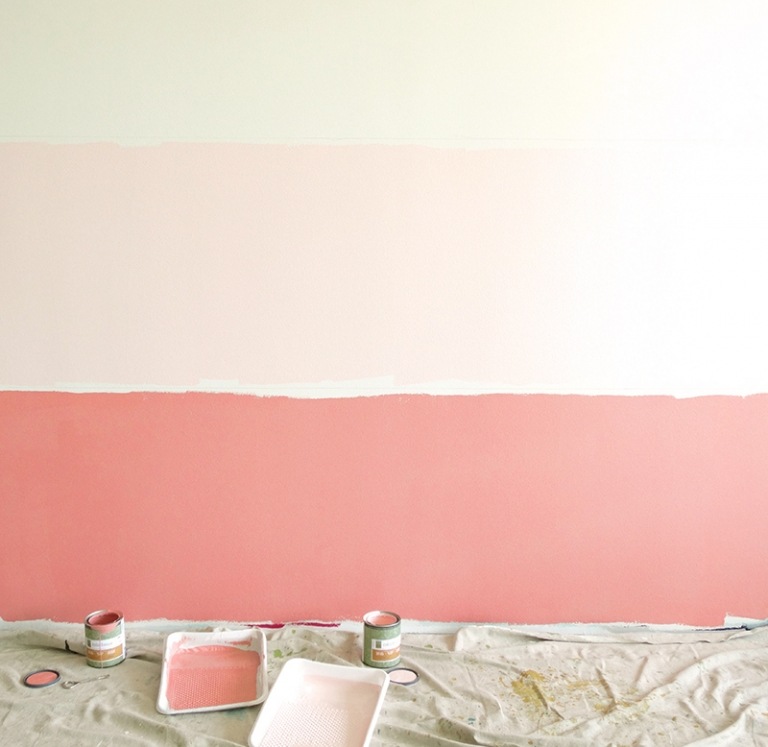 Wandgestaltung-selber-machen-Farbverlauf-Pfirsich-dunkel-rosa-streichen