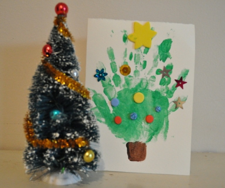 Weihnachtskarten-selber-basteln-Fingerabdruck-Karte-Weihnachtsbaum