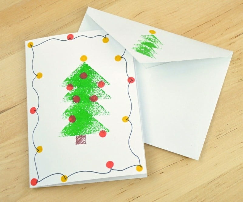 Weihnachtskarten-selber-basteln-Kindern-Weihnachtsbaum-Ideen