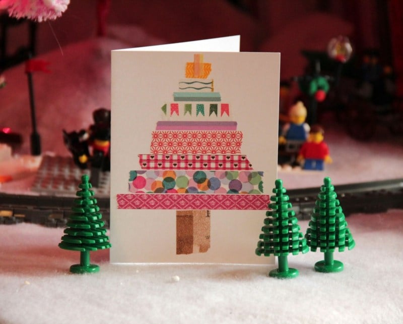 Weihnachtskarten-selber-basteln-Klebeband-Weihnachtsbaum-Ideen