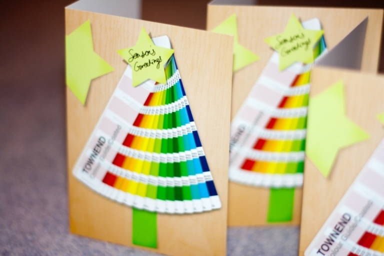 Weihnachtskarten-selber-basteln-Motiv-Farbkarten-Weihnachtsbaum