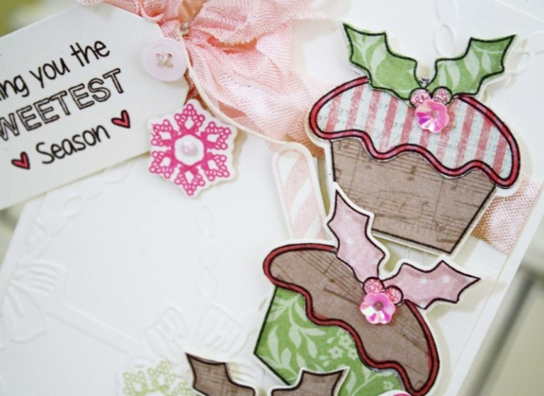 Weihnachtskarten-selber-basteln-Papier-ausschneiden-rosa-Schleife
