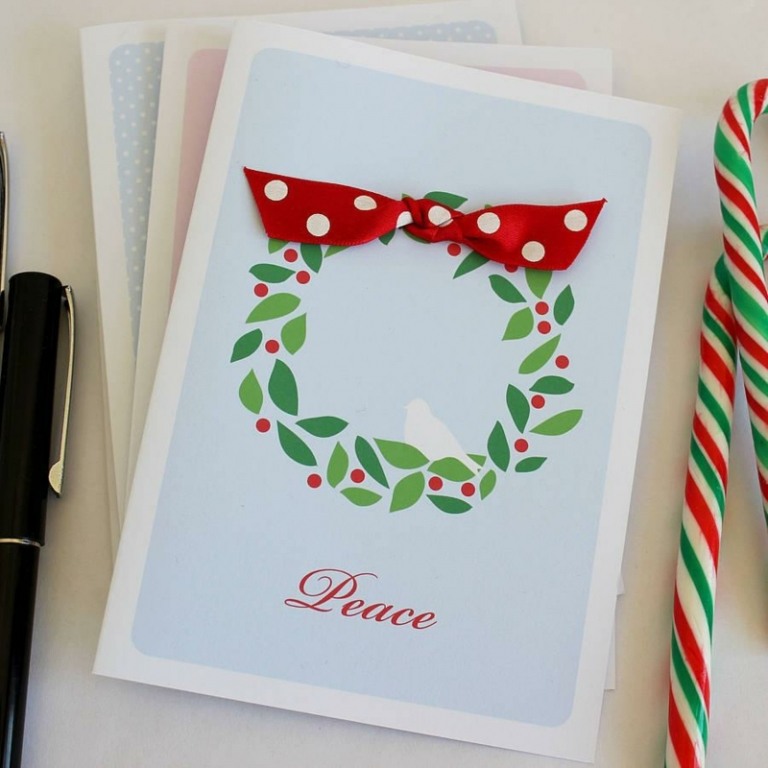 Weihnachtskarten-selber-basteln-Schleife-verzieren-Ideen