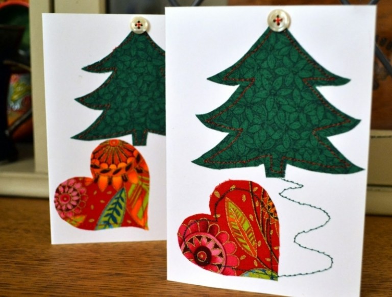 Weihnachtskarten-selber-basteln-Stoff-naehen-Ideen-Knoepfe