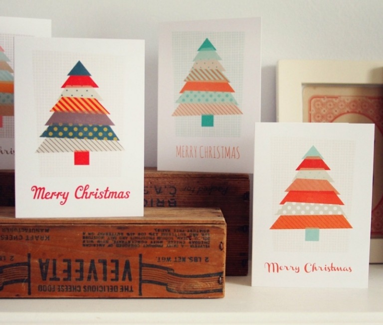 Weihnachtskarten-selber-basteln-Washi-Tape-Weihnachtsbaum-Ideen
