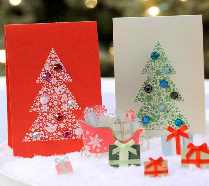 Weihnachtskarten-selber-basteln-Weihnachtsbaum-Glitzersteine-Stempel