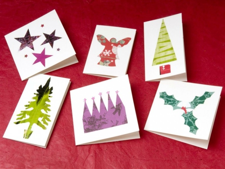 Weihnachtskarten-selber-basteln-originelle-Ideen-Sterne-Weihnachtsengel-Ornamente