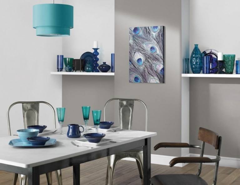 Wohnraumgestaltung-Farben-Esszimmer-Grau-Azurblau-kombinieren-Ideen
