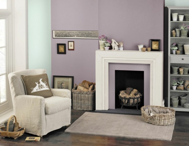 Wohnraumgestaltung mit Farben Wohnzimmer-Lavendel-Minzgruen-Weiss