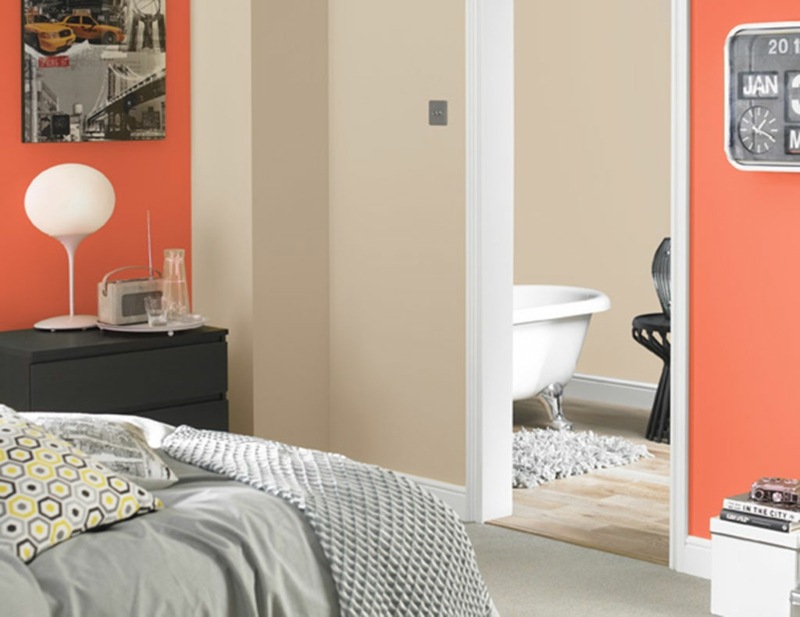 Wohnraumgestaltung-Farben-orange-beige-Schlafzimmer