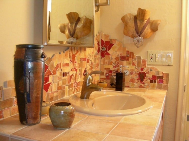 badezimmer fliesen lackieren mosaik idee steine waschbecken fliesenspiegel