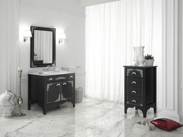Badezimmer Möbel in Barock stil-alice-schwarz-silberne-ornamente-griffe