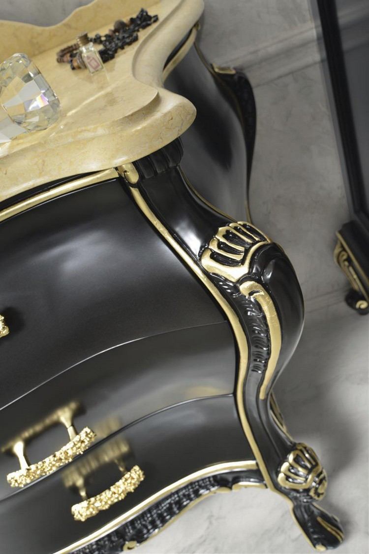 Badezimmer Möbel in Barock stil-luxus-schwarz-gold-waschtisch