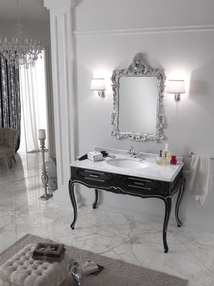 Badezimmer Möbel in Barock stil-luxus-schwarz-weisse-arbeitsplatte-marmor-optik