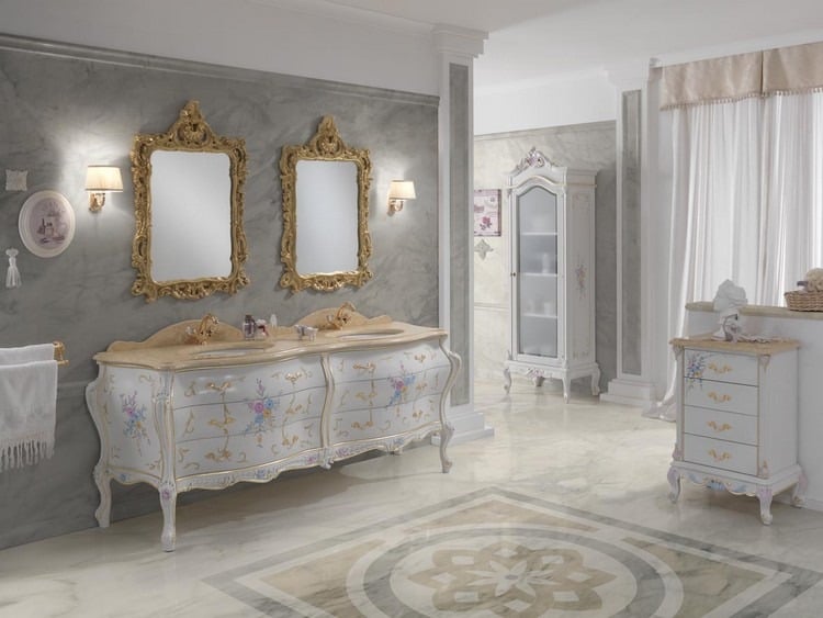 Badezimmer Möbel in Barock stil-luxus-serie-doppel-waschtisch-blumenmotive-goldene-armaturen