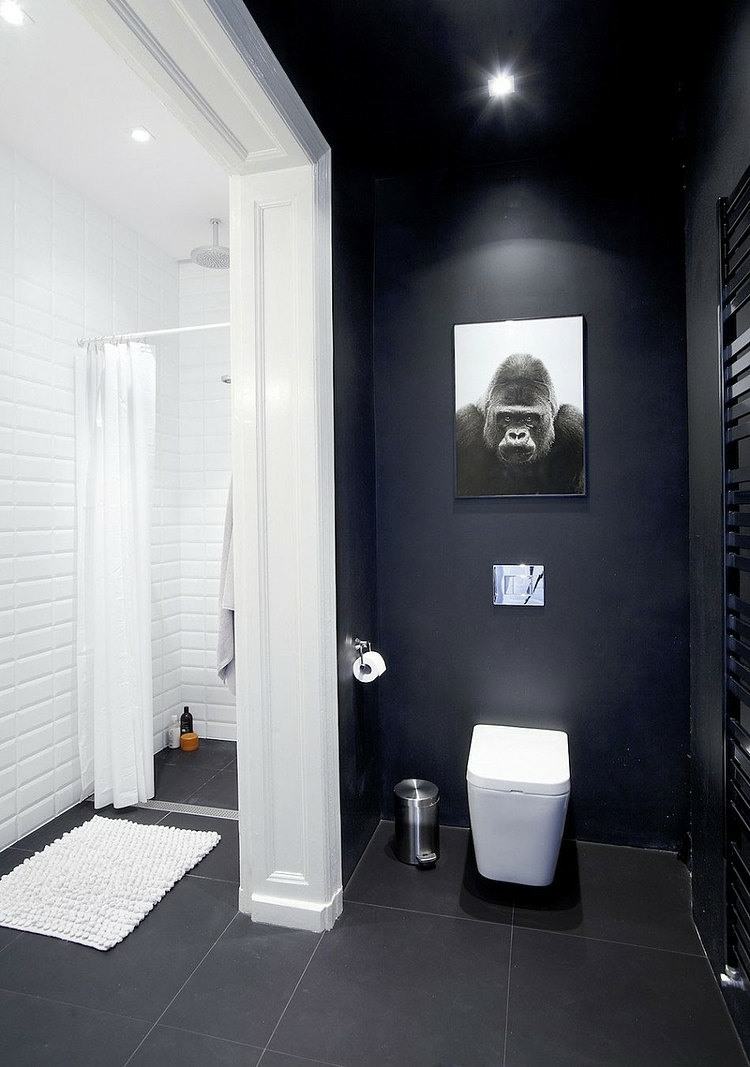 badezimmer streichen toilette schwarz gestaltung fliesen fussboden