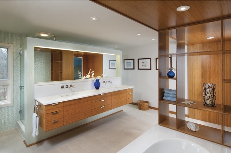 Badezimmermöbel aus Bambus -modern-gross-bad-geraeumig-weiss-doppelwaschtisch