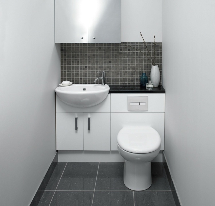 badmöbel für kleine bäder waschschrank toilette schwarz fliesen mosaik