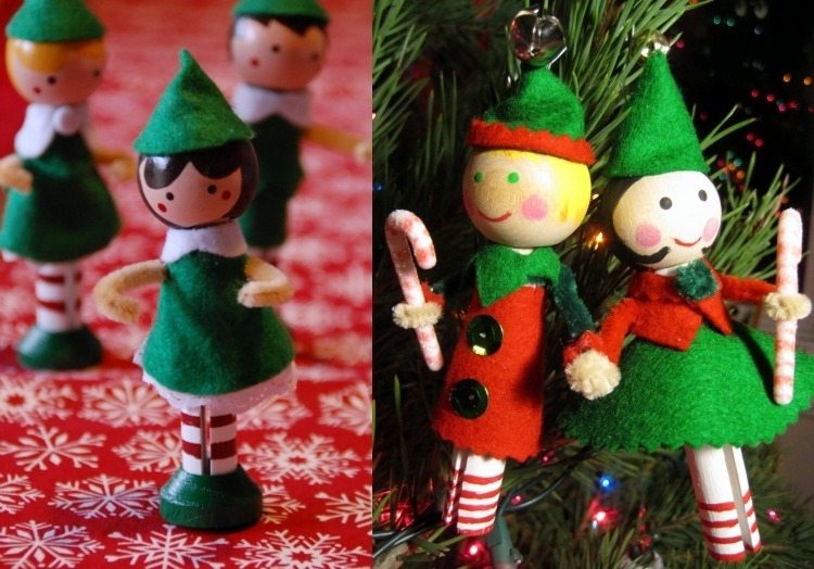 bastelideen-wascheklammer-weihnachten-figuren-maennchen-gruen-rot-lustig-bemalen