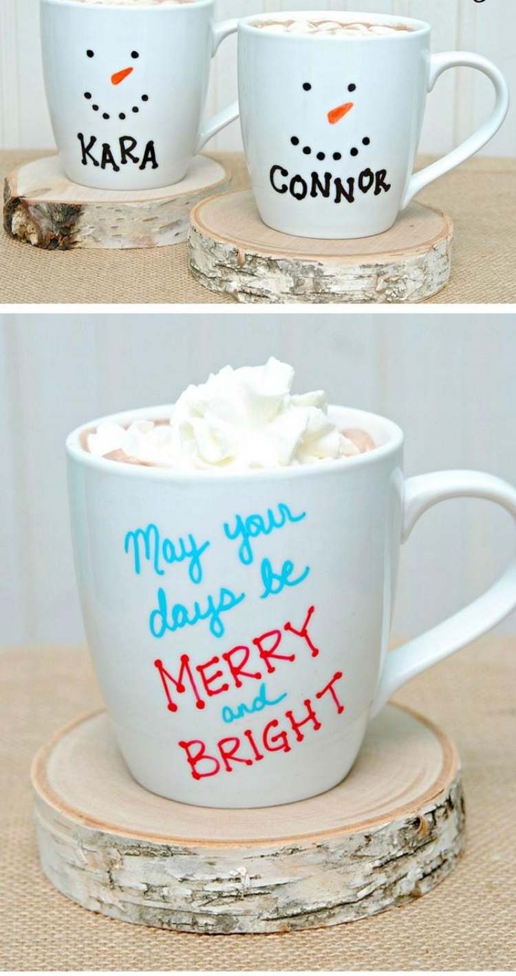 basteln-weihnachten-geschenke-kindern-tasse-schneemann-dekorieren-simple-einfach