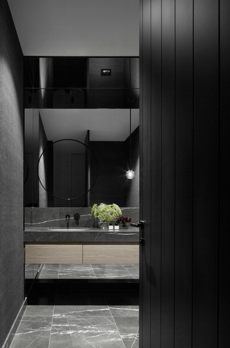 bodenbelag marmor holz badezimmer design elegant grau waschkonsole