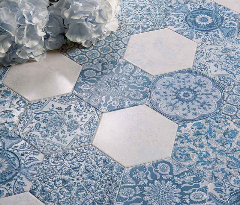 bodenfliesen-ideen-hexagon-form-patchwork-argila-origine-peronda-blau