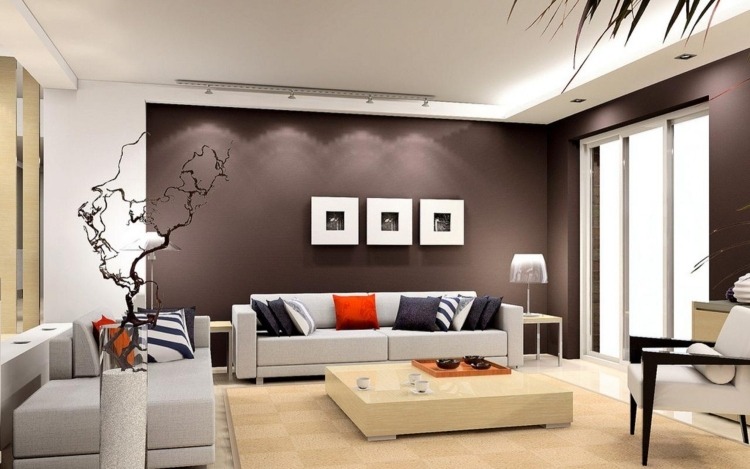 braune-wandgestaltung-wohnzimmer-ideen-weiss-sofa-graz-bilder-beige-teppich