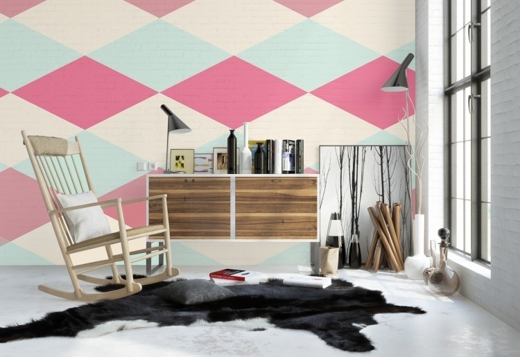 coole-wohnideen-selber-machen-wanddeko-raute-pastellfarben-pink-skandinavisches-design