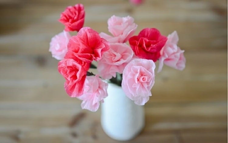 deko ideen wohnzimmer vase diy papier rosa pink rosen