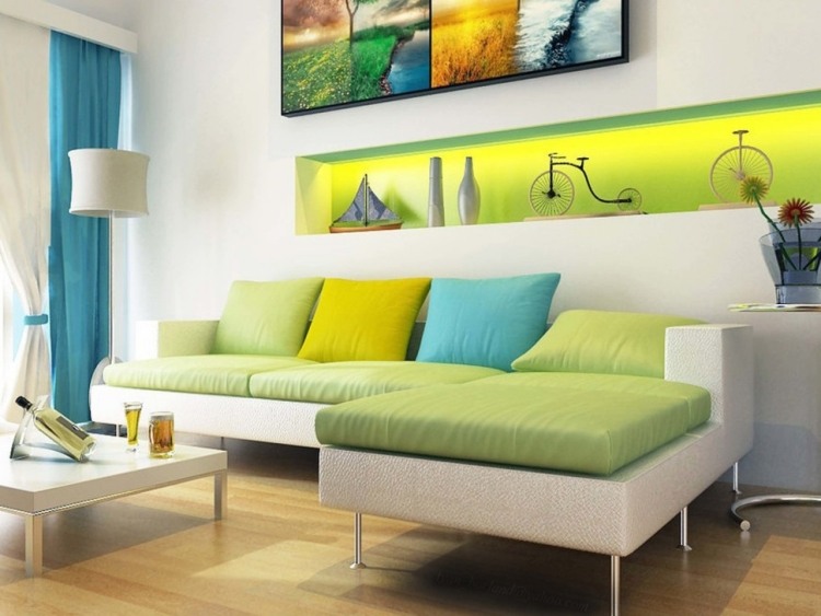 einrichtungsideen-wohnzimmer-gemuetlich-eckcouch-gruen-leuchtend-wandregal-indirekte-beleuchtung
