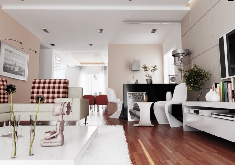 einrichtungsideen-wohnzimmer-gemuetlich-modern-parkettboden-weiss-schwarz-rosa