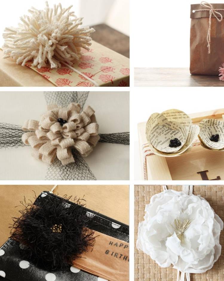 geschenke-verpacken-originell-ideen-basteln-dekorieren-blume-garn-papier-zeitungspapierpapierrosen