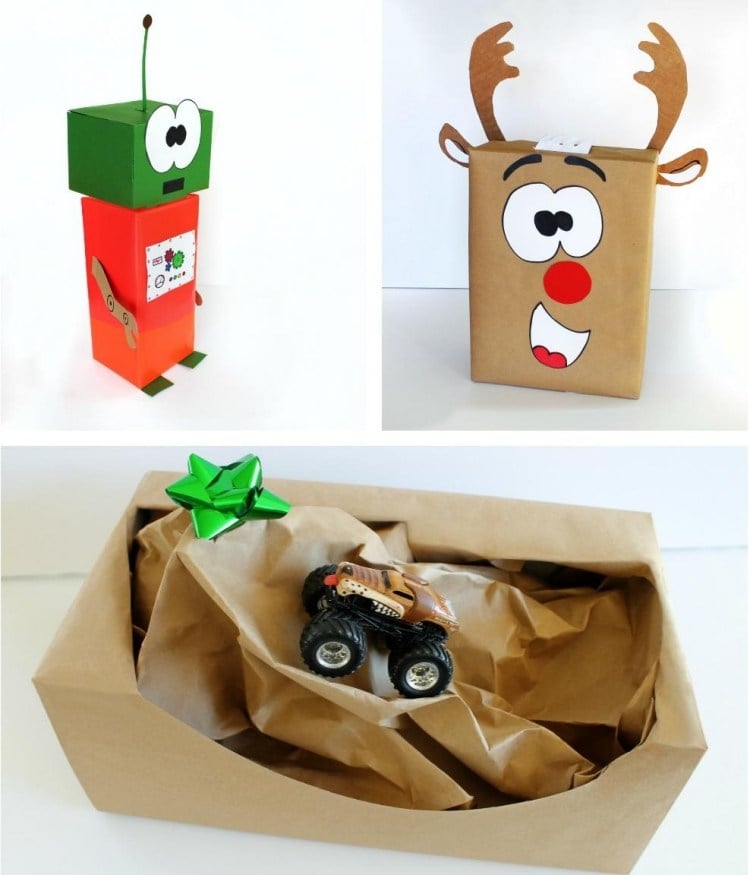 geschenke-verpacken-originell-ideen-basteln-lustig-kinder-kartons-braunpapier-diy