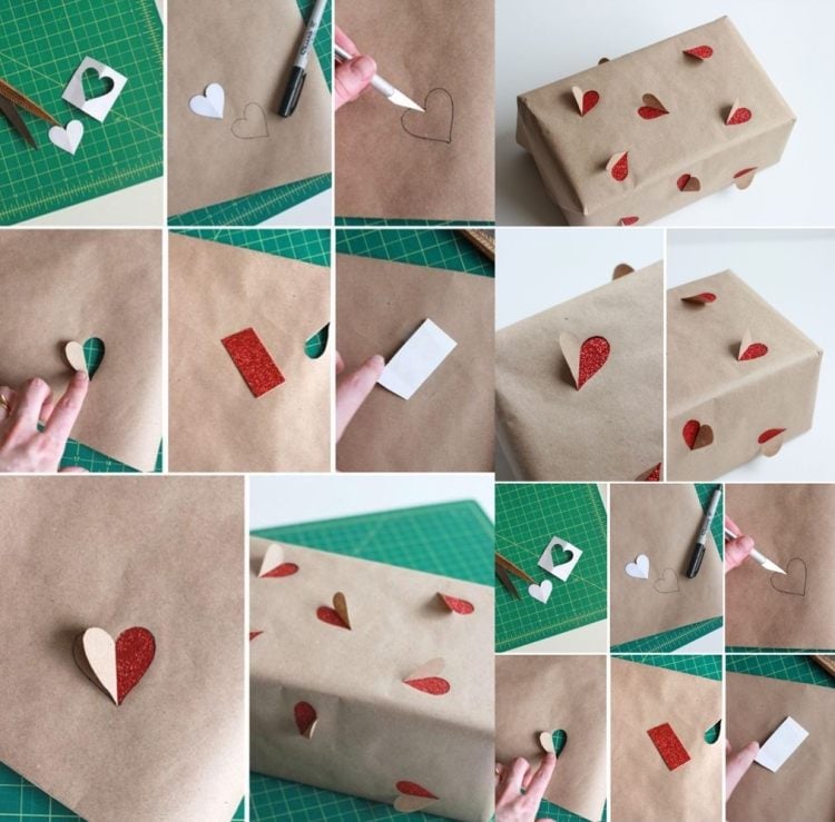 geschenke-verpacken-originell-ideen-basteln-verpacking-herzchen-ausschneiden-rot-kreativ-liebe