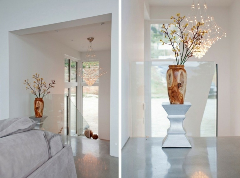 interieur weiss marmor vase holz deko idee elegant