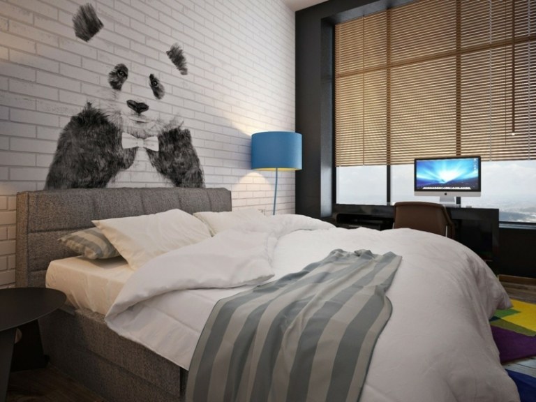 klinker-wandgestaltung-moderne-kinderzimmer wandbild panda baer