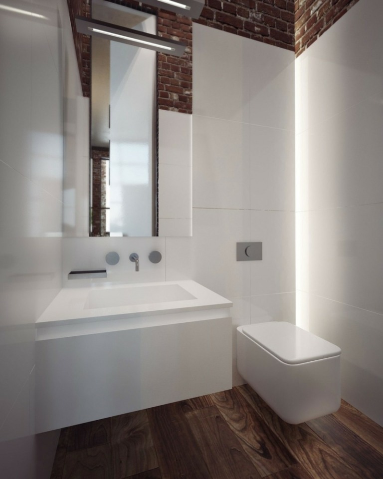 klinker-wandgestaltung-moderne-klein badezimmer indirekt beleuchtung