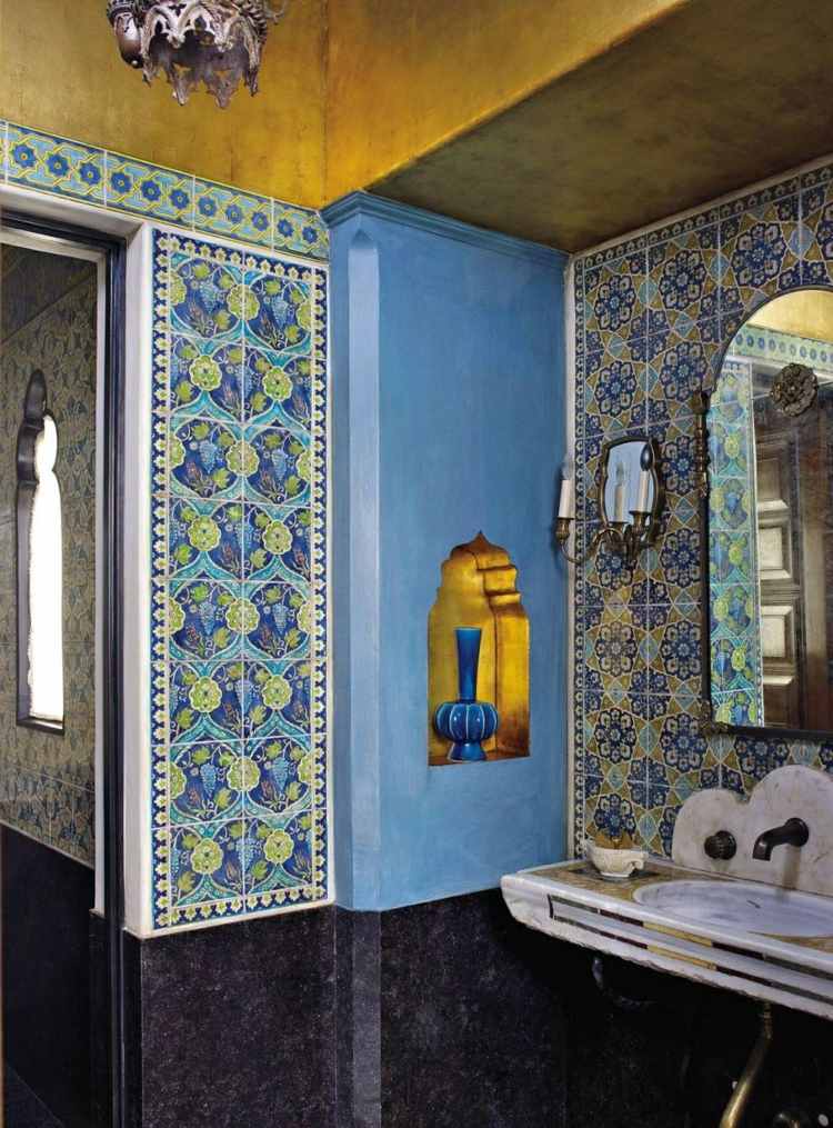 lackieren badezimmer fliesen orientalisch stil blau gold waende design