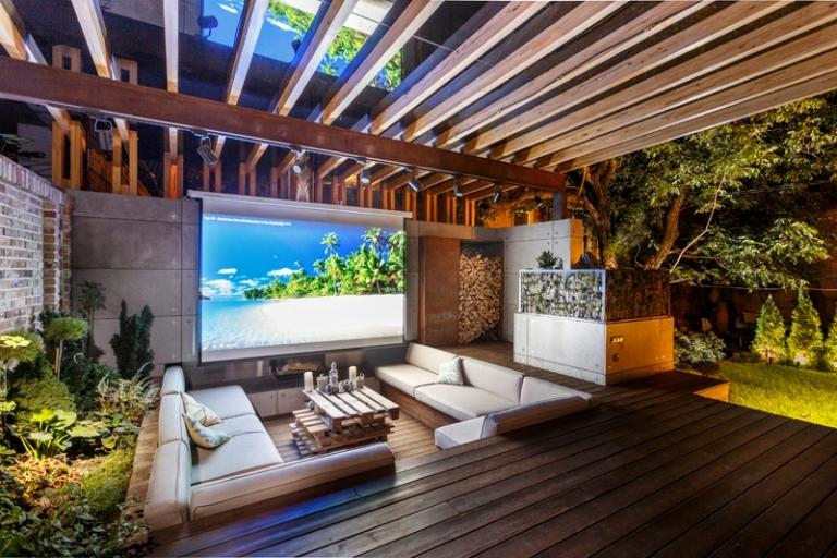 lounge outdoor projektor unterhaltung ueberdachung pergola modern